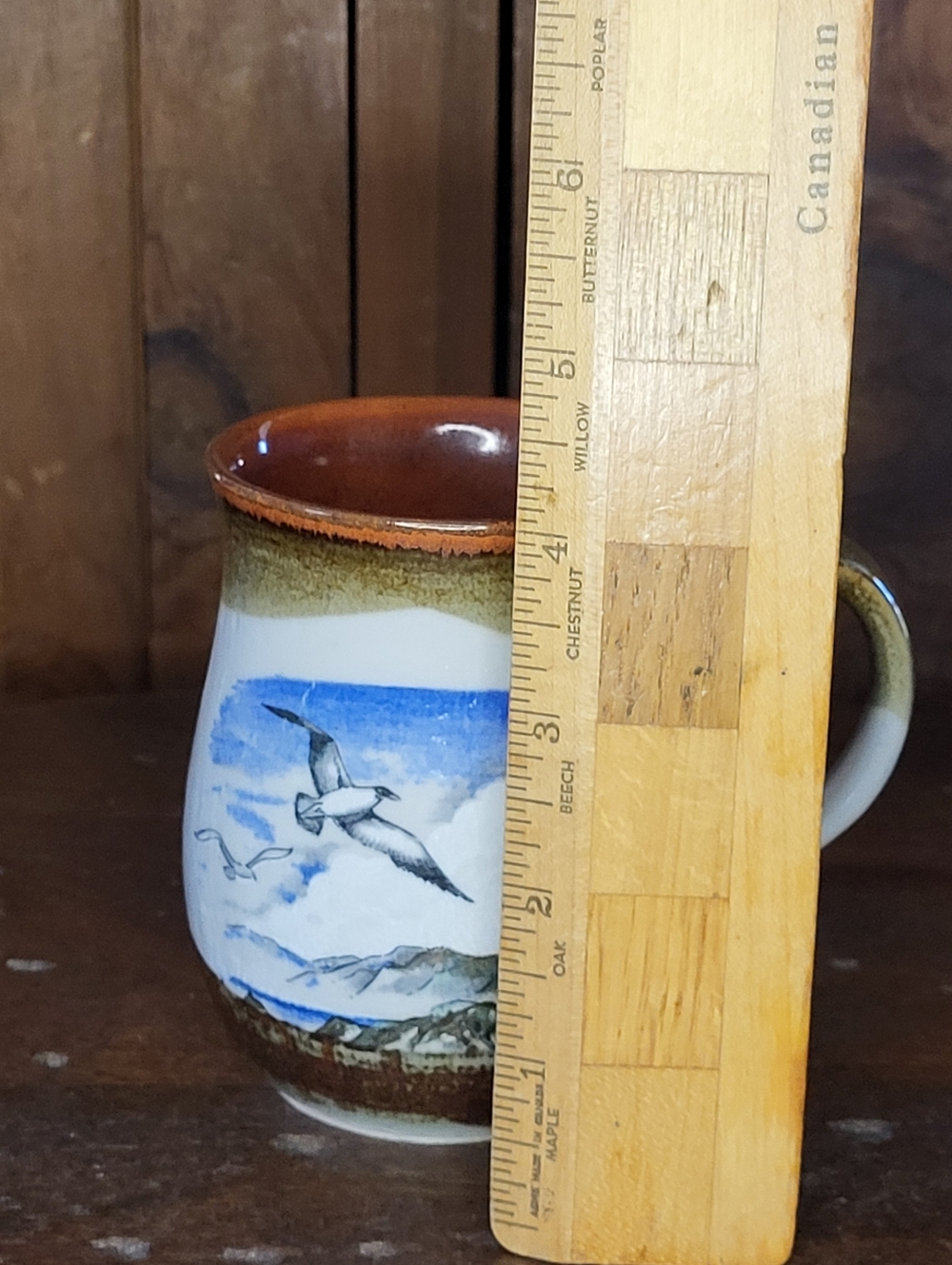 Coastal Seagull Scenic Ceramic Mug in Brown and Blue - Picture 4 of 9